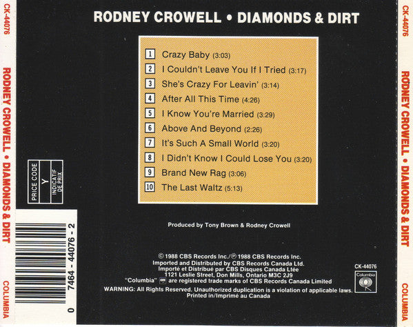 Rodney Crowell : Diamonds & Dirt (CD, Album)