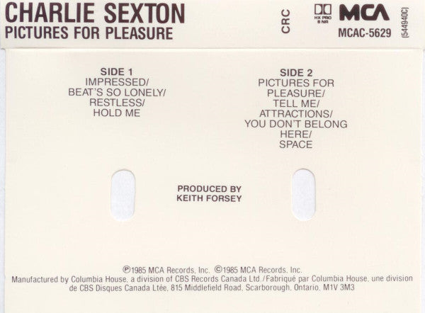 Charlie Sexton : Pictures For Pleasure (Cass, Album, Club, Dol)