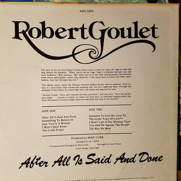 Robert Goulet : After All Is Said And Done (LP, Album, Promo)