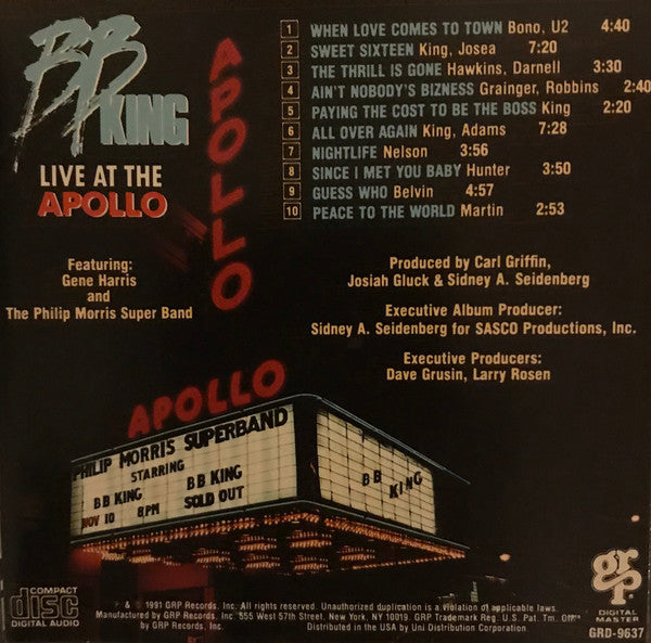 B.B. King : Live At The Apollo (CD, Album, Club)