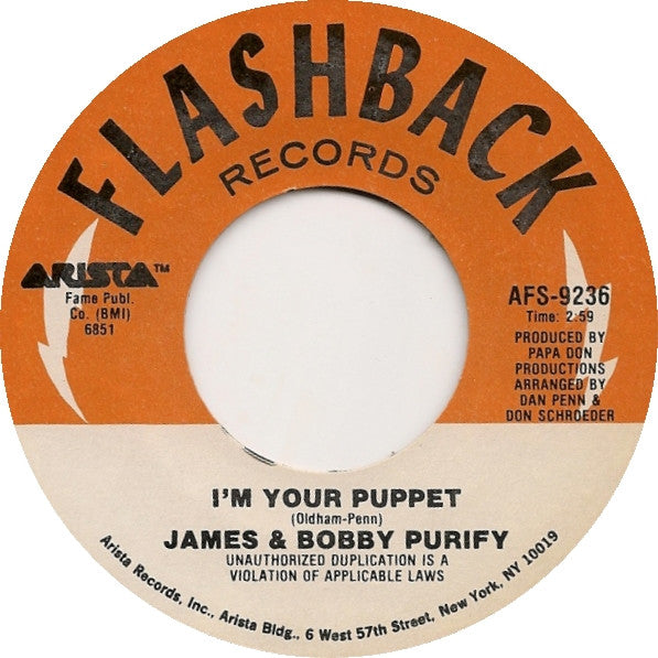 James & Bobby Purify : I'm Your Puppet / Shake A Tail Feather (7")