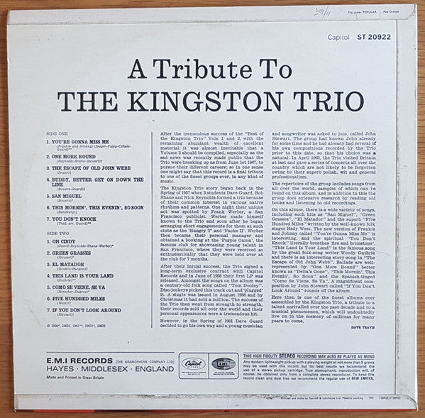Kingston Trio : A Tribute To The Kingston Trio (LP, Comp)