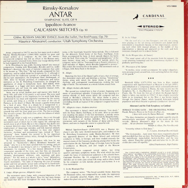 Rimsky-Korsakov*, Ippolitov-Ivanov*, Glière* - Maurice Abravanel*, Utah Symphony Orchestra : Antar Symphonic Suite, Op. 9 / Caucasian Sketches, Op. 10 / Russian Sailors' Dance (LP)