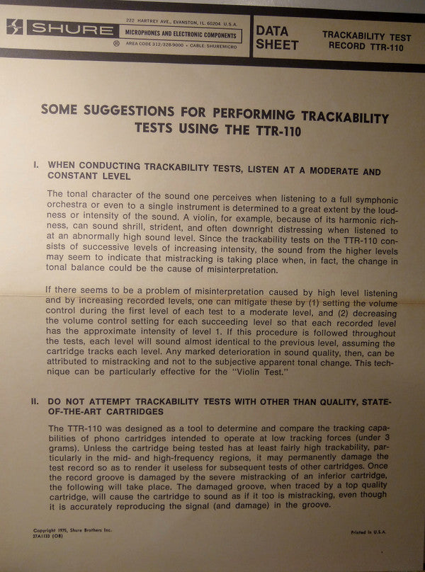 Various : Audio Obstacle Course - Era III (The Shure Trackability Test Record) (LP)