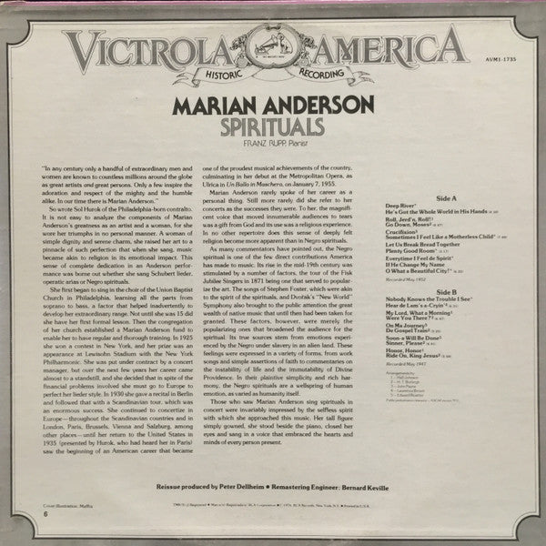 Marian Anderson : Spirituals (LP, Mono, RE, RM)