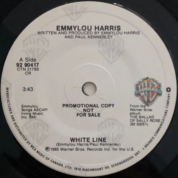 Emmylou Harris : White Line (7", Promo)