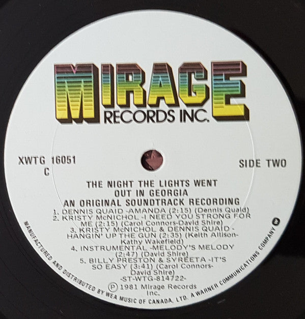 Glen Campbell, George Jones (2), Kristy McNichol, Billy Preston, Dennis Quaid, Syreeta, Tanya Tucker, Tammy Wynette : The Night The Lights Went Out In Georgia (An Original Soundtrack Recording) (LP, Album)