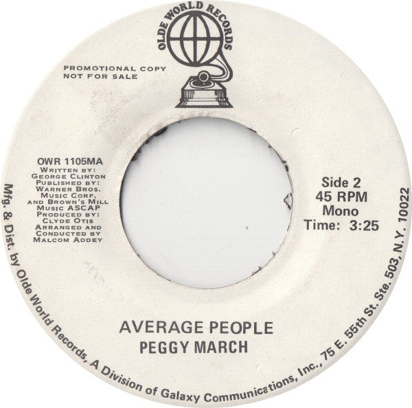 Peggy March : Average People (7", Single, Mono, Promo)