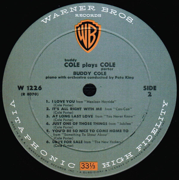 Buddy Cole : Buddy Cole Plays Cole Porter (LP, Album, Mono, Dlx, RE)