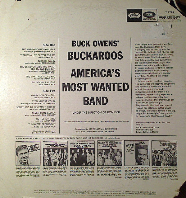 Buck Owens' Buckaroos : America's Most Wanted Band (LP, Album, Mono, Jac)