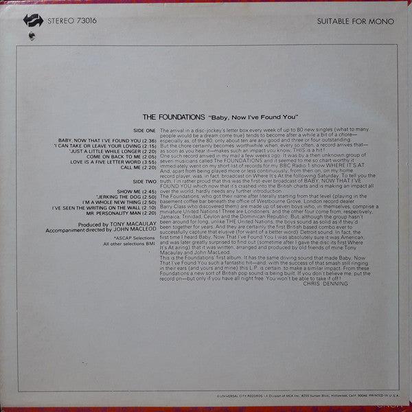 The Foundations : Baby, Now That I've Found You (LP, Album)