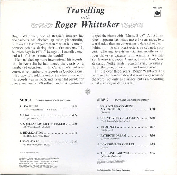 Roger Whittaker : Travelling With Roger Whittaker (LP, Album)