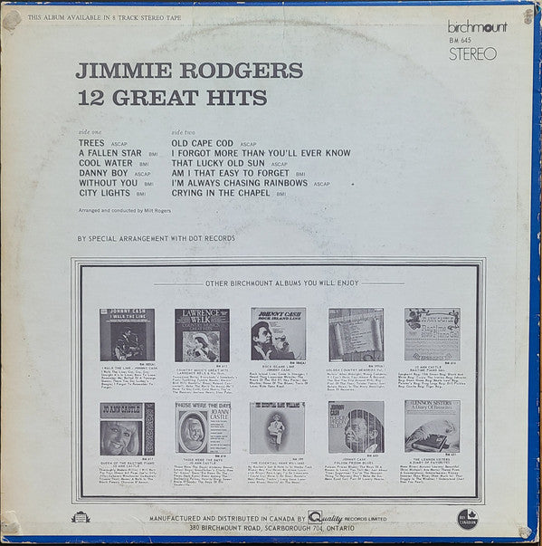Jimmie Rodgers (2) : 12 Great Hits (LP, Mono)