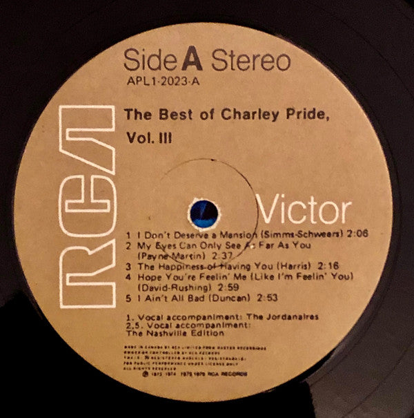 Charley Pride : The Best Of Charley Pride Vol. III (LP, Comp)