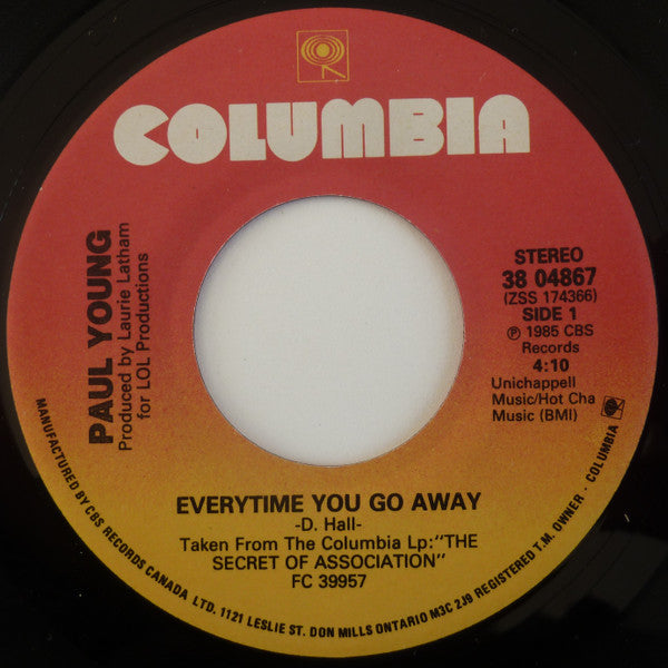 Paul Young : Everytime You Go Away (7", Single)