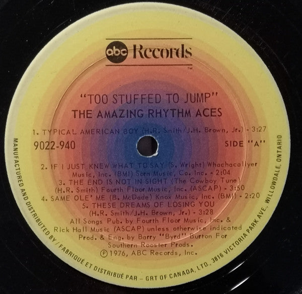 The Amazing Rhythm Aces : Too Stuffed To Jump (LP, Album)