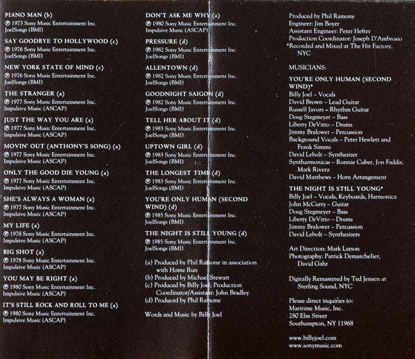 Billy Joel : Greatest Hits: Volume I & Volume II (Cass, Comp)