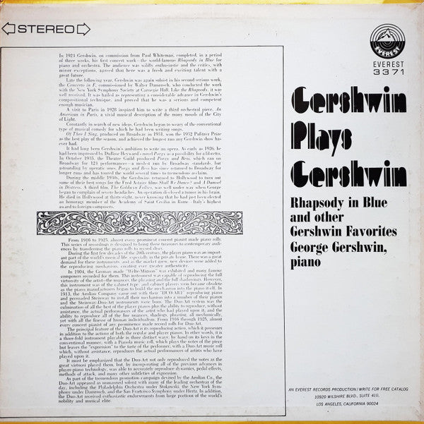 George Gershwin : Gershwin Plays Gershwin (LP)
