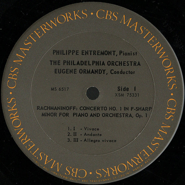 Philippe Entremont, Eugene Ormandy Conducts The Philadelphia Orchestra / Rachmaninoff* : Piano Concerto Nos. 1 And 4 (LP, Mono, RE)