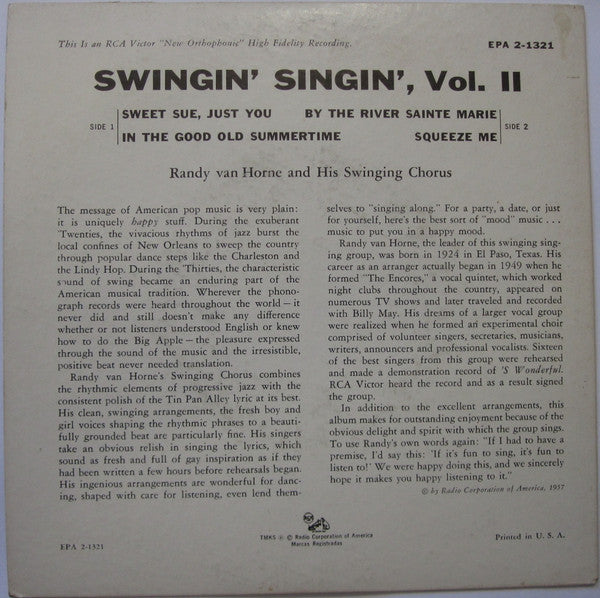 Randy Van Horne Swing Chorus : Swingin' Singin' (Vol. II) (7", EP)