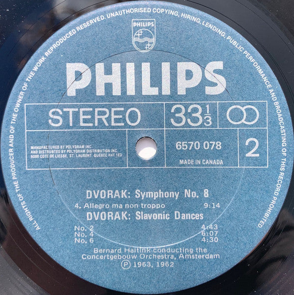 Dvořák* - Concertgebouw Orchestra, Amsterdam* / Bernard Haitink : Symphony No. 8 / 3 Slavonic Dances (LP, Album, RE)