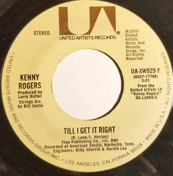 Kenny Rogers : Lucille / Till I Get It Right (7", Single)