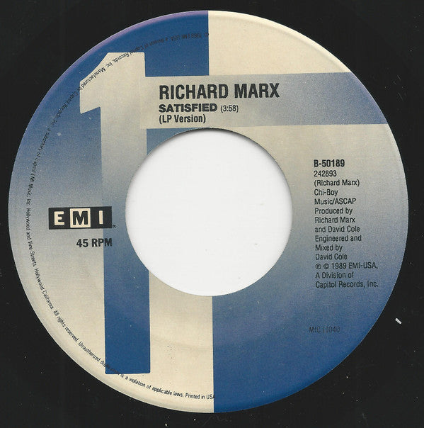 Richard Marx : Satisfied / Should've Known Better (Live) (7", Single)