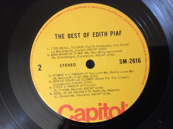 Edith Piaf : The Best Of Edith Piaf (LP, Comp)