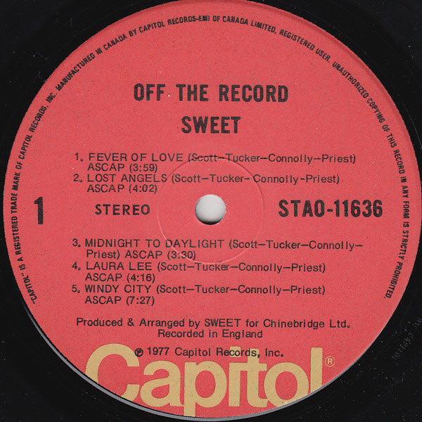 Sweet* : Off The Record (LP, Album, Gat)