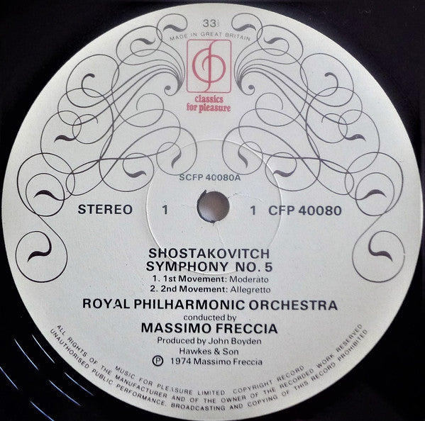 Dmitri Shostakovich - The Royal Philharmonic Orchestra, Massimo Freccia : Symphony Number 5 (LP)