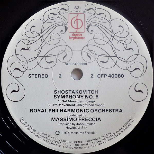 Dmitri Shostakovich - The Royal Philharmonic Orchestra, Massimo Freccia : Symphony Number 5 (LP)