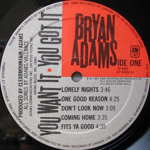 Bryan Adams : You Want It, You Got It (LP, Album)