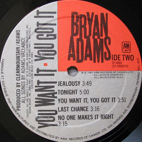 Bryan Adams : You Want It, You Got It (LP, Album)