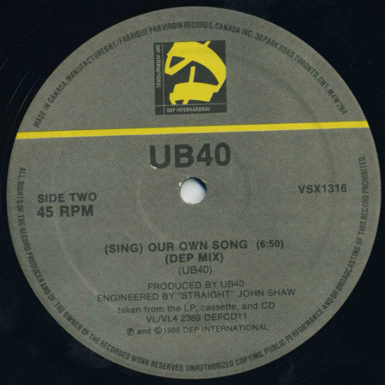 UB40 : (Sing) Our Own Song (12")