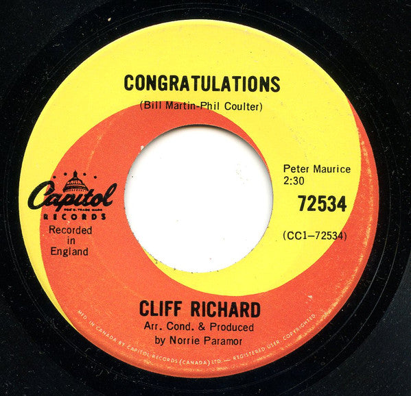 Cliff Richard : Congratulations / High 'N' Dry (7", Single)