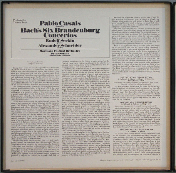 Bach* / Pablo Casals Conducts Marlboro Festival Orchestra, Rudolf Serkin, Alexander Schneider, Peter Serkin : The Six Brandenburg Concertos (2xLP, Album, RE, Pit + Box)