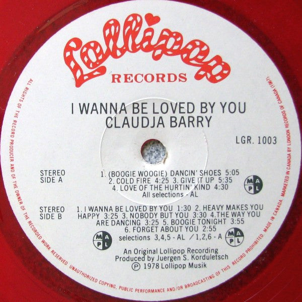 Claudja Barry : I Wanna Be Loved By You (LP, Album, Red)