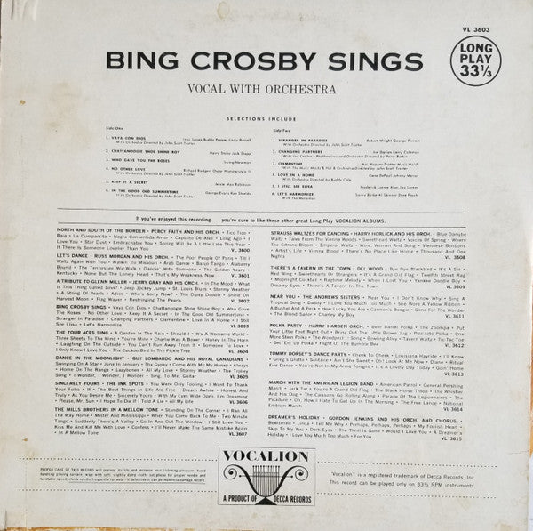 Bing Crosby : Bing Crosby Sings (LP, Comp, Mono)