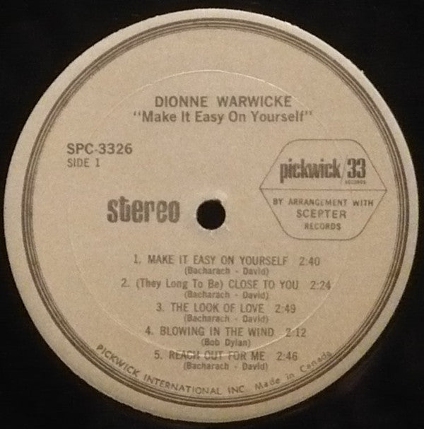 Dionne Warwicke* : Make It Easy On Yourself (LP, Comp)