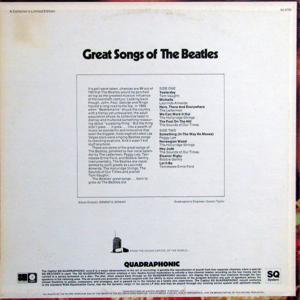 Various : Great Songs Of The Beatles (LP, Comp, Quad, Ltd)