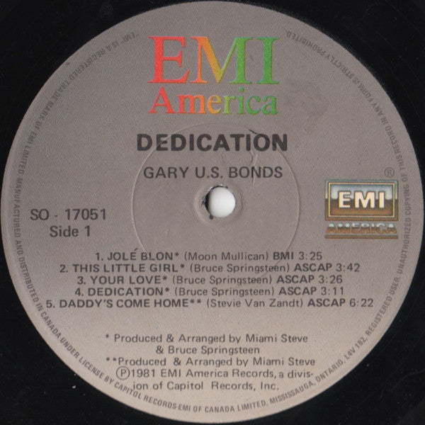 Gary U.S. Bonds : Dedication (LP, Album)