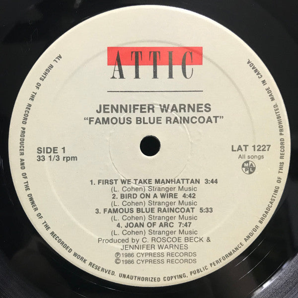 Jennifer Warnes : Famous Blue Raincoat (The Songs Of Leonard Cohen) (LP, Album)