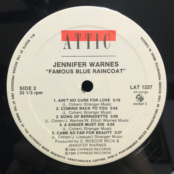 Jennifer Warnes : Famous Blue Raincoat (The Songs Of Leonard Cohen) (LP, Album)