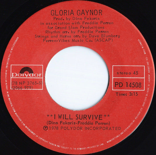 Gloria Gaynor : I Will Survive / Substitute (7", Single)