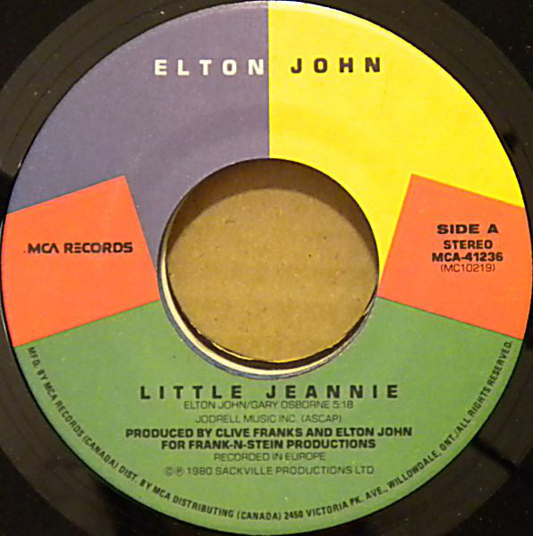 Elton John : Little Jeannie (7", Single)