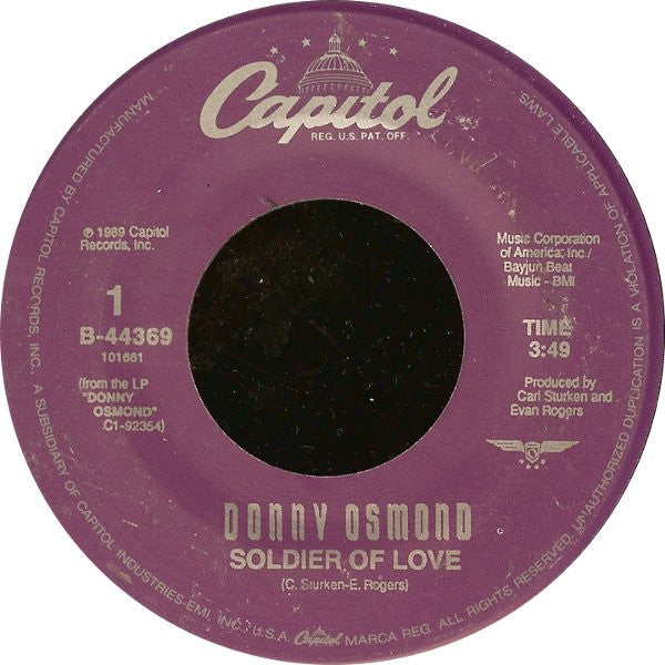 Donny Osmond : Soldier Of Love / My Secret Touch (7", All)