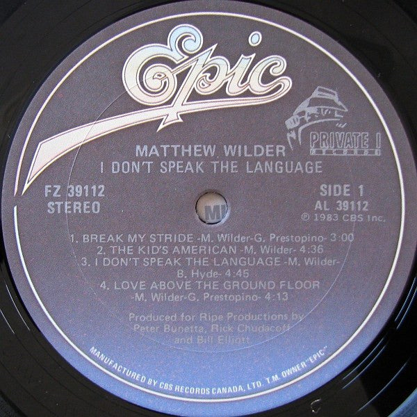 Matthew Wilder : I Don't Speak The Language (LP, Album)