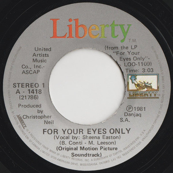 Sheena Easton : For Your Eyes Only (7", Single)