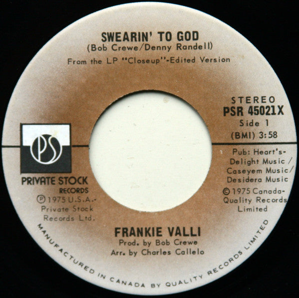 Frankie Valli : Swearin' To God (7", Single)