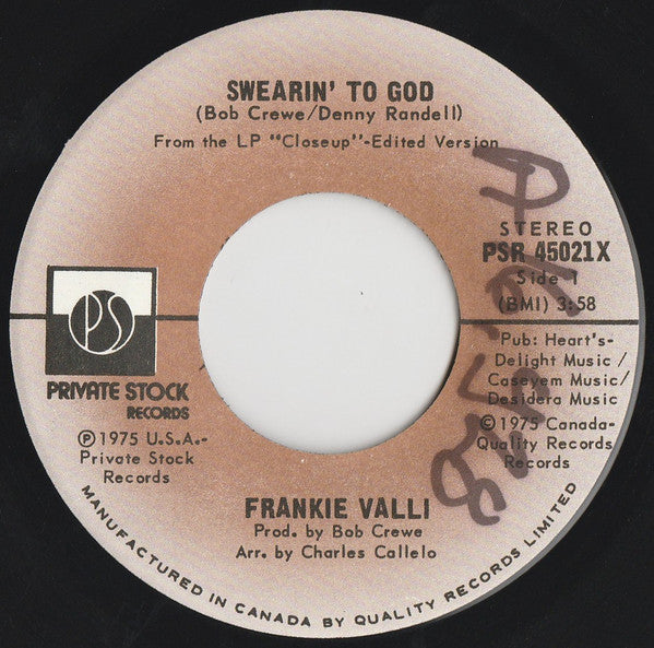 Frankie Valli : Swearin' To God (7", Single)